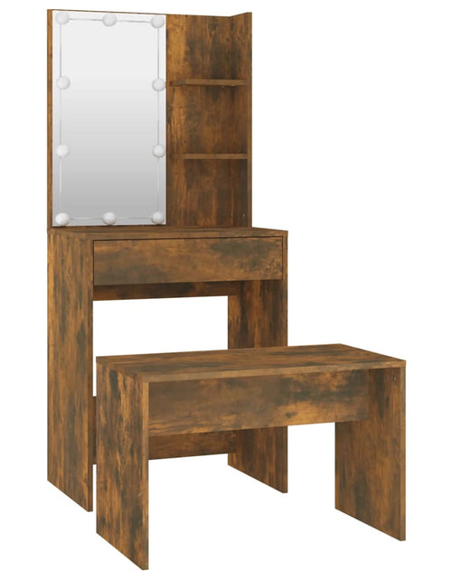 Încărcați imaginea în vizualizatorul Galerie, Set măsuță de toaletă cu LED, stejar afumat, lemn prelucrat - Lando
