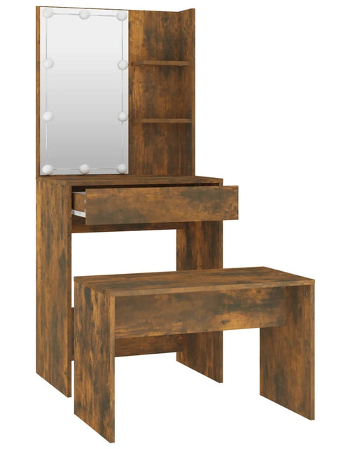 Загрузите изображение в средство просмотра галереи, Set măsuță de toaletă cu LED, stejar afumat, lemn prelucrat - Lando
