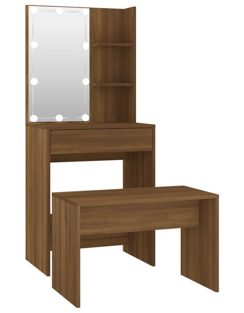 Загрузите изображение в средство просмотра галереи, Set de masă de toaletă cu LED, stejar maro, lemn prelucrat - Lando
