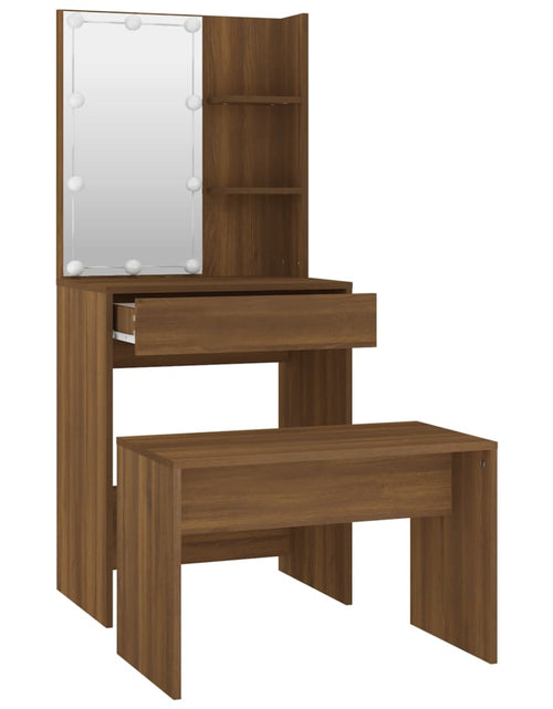 Încărcați imaginea în vizualizatorul Galerie, Set de masă de toaletă cu LED, stejar maro, lemn prelucrat - Lando
