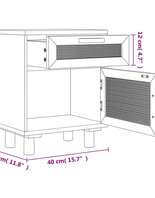 Încărcați imaginea în vizualizatorul Galerie, Noptieră, negru, lemn masiv de pin și ratan natural - Lando
