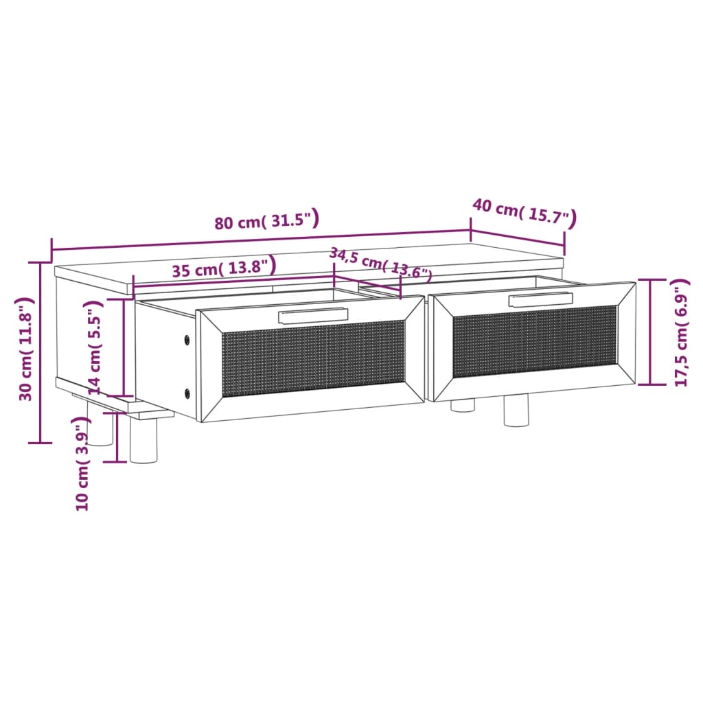 Măsuță de cafea alb 80x40x30cm lemn prelucrat&lemn masiv pin - Lando