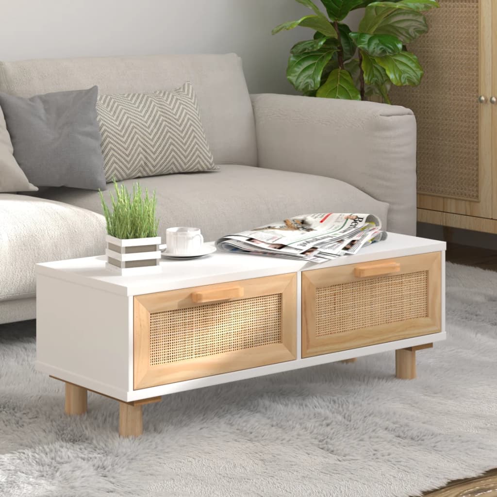 Măsuță de cafea alb 80x40x30cm lemn prelucrat&lemn masiv pin - Lando