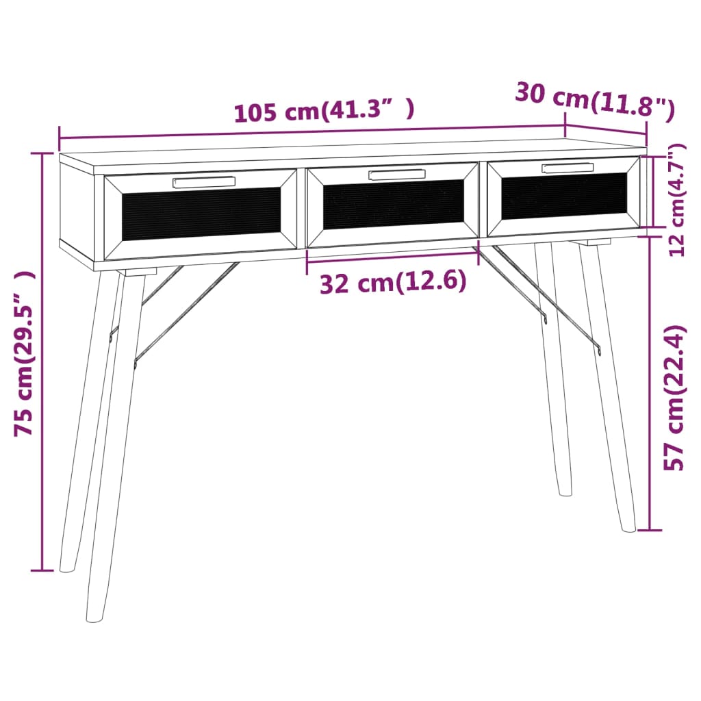 Masă consolă alb 105x30x75 cm lemn masiv pin și ratan natural Lando - Lando