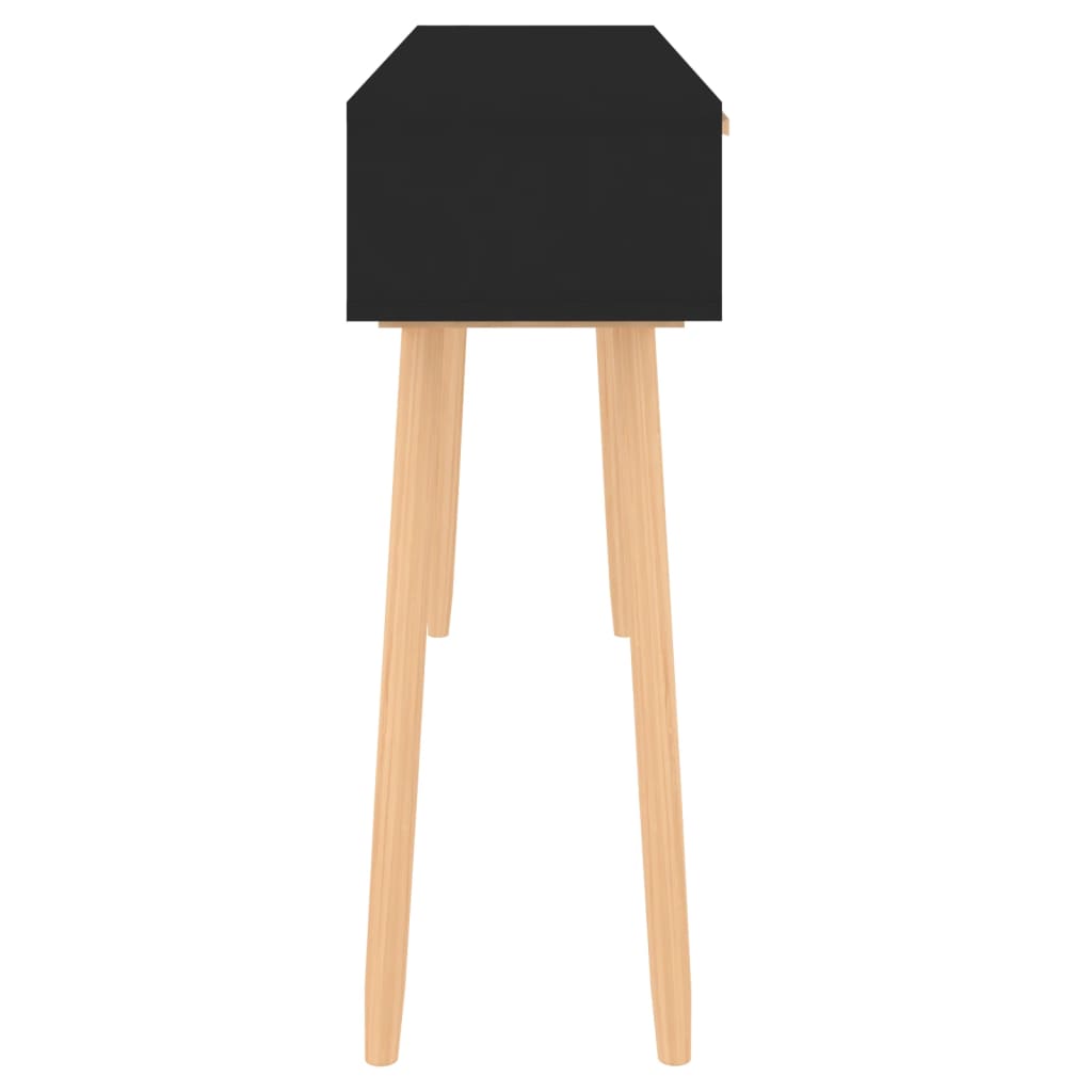 Masă consolă negru 105x30x75 cm lemn masiv pin și ratan natural - Lando