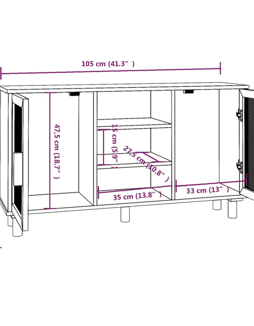 Încărcați imaginea în vizualizatorul Galerie, Servantă, maro, 105x30x60 cm, lemn masiv pin și ratan natural Lando - Lando
