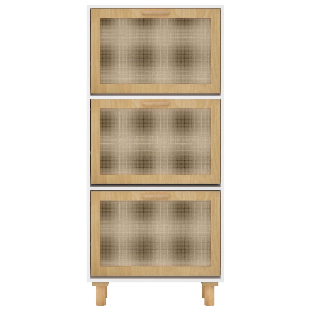 Pantofar, alb, 52x25x115 cm, lemn prelucrat și ratan natural - Lando