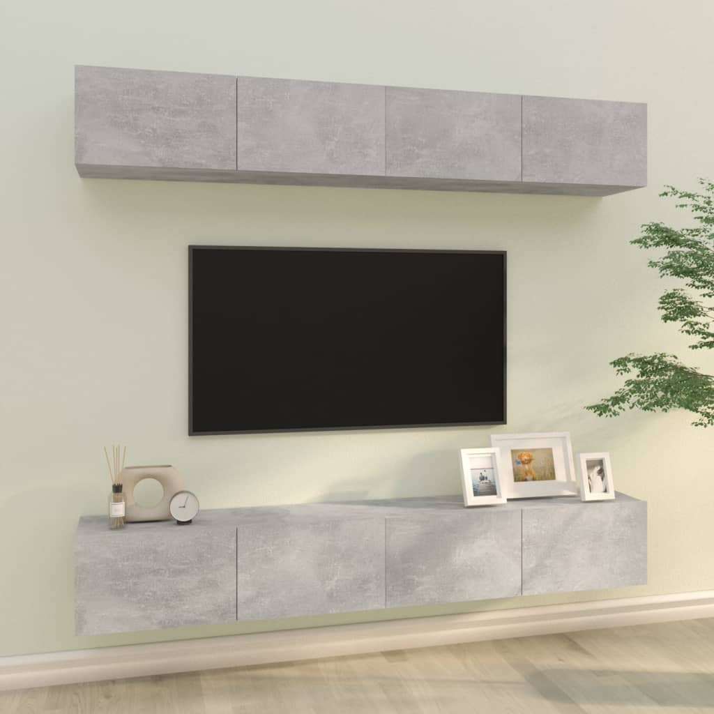 Dulapuri TV de perete, 4 buc, gri beton, 100x30x30 cm Lando - Lando