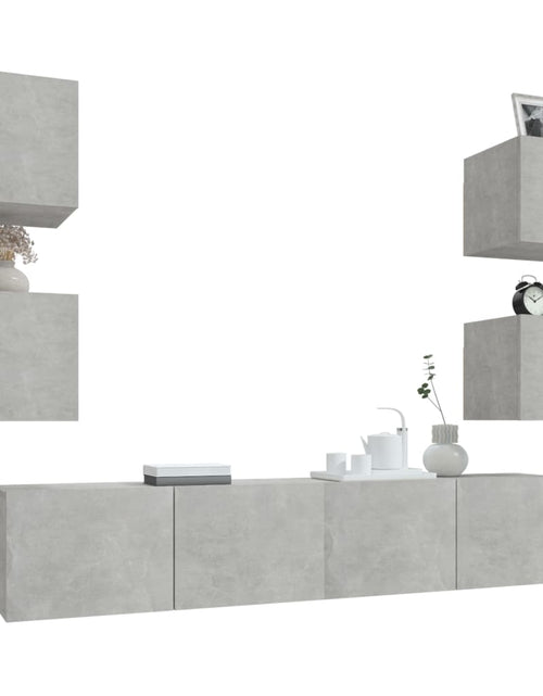 Încărcați imaginea în vizualizatorul Galerie, Set dulap TV, 6 piese, gri beton, lemn prelucrat Lando - Lando
