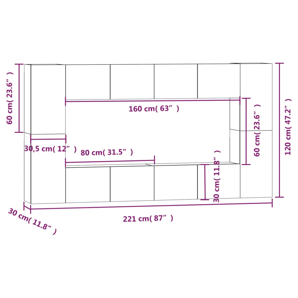 Set dulap TV, 8 piese, gri sonoma, lemn prelucrat - Lando