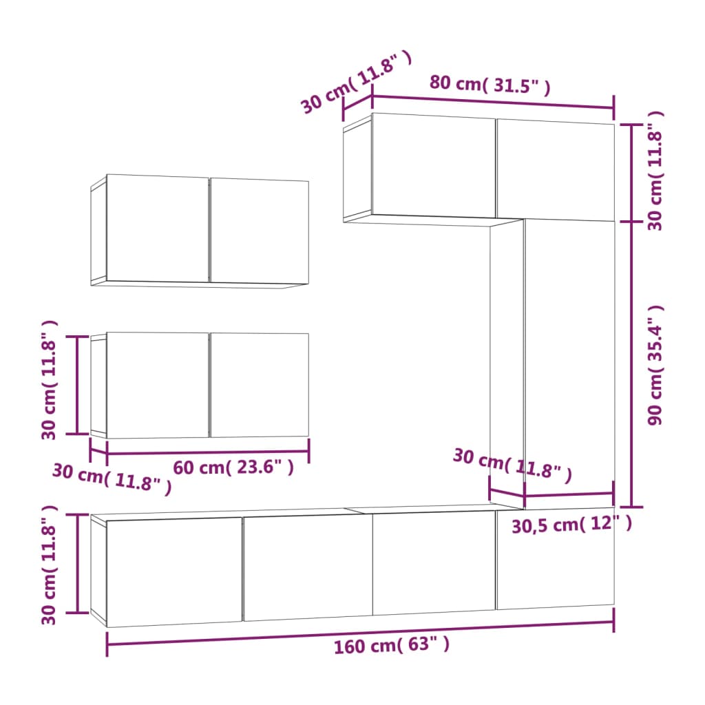 Set dulap TV, 6 piese, gri beton, lemn prelucrat - Lando