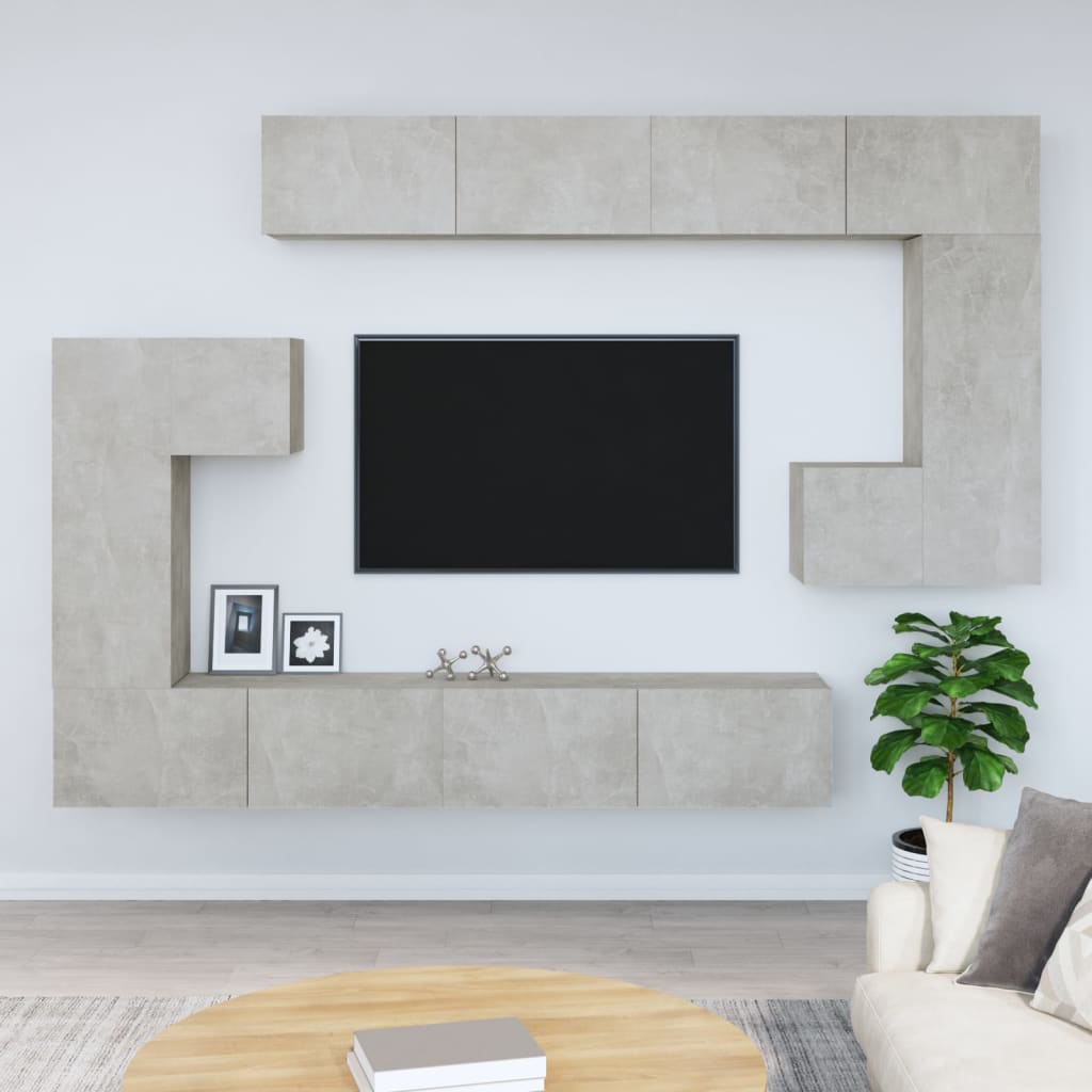 Dulap TV montat pe perete, gri beton, lemn prelucrat - Lando