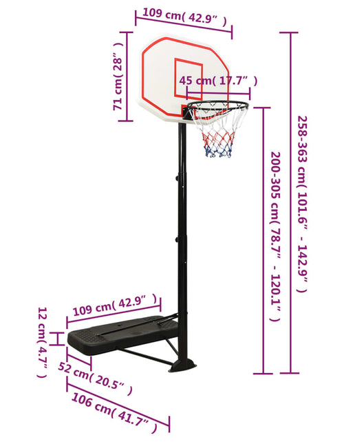 Загрузите изображение в средство просмотра галереи, Suport cu coș de baschet, alb, 258-363 cm, polietilenă Lando - Lando
