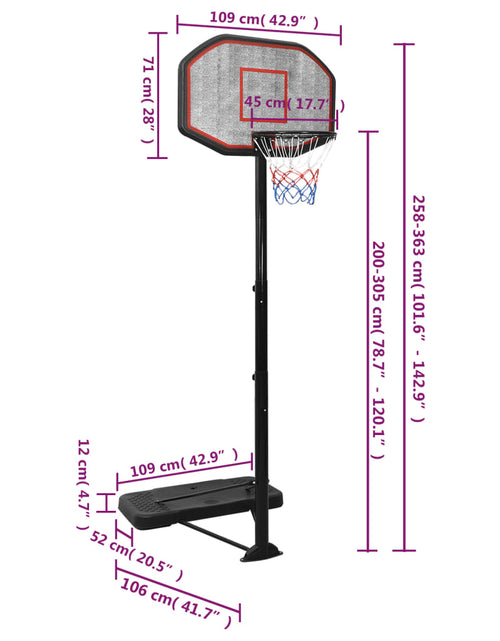 Загрузите изображение в средство просмотра галереи, Suport cu coș de baschet, negru, 258-363 cm, polietilenă Lando - Lando
