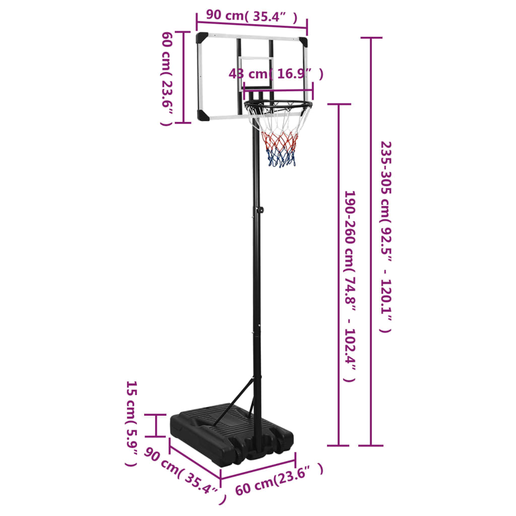 Suport coș de baschet, transparent, 235-305 cm, policarbonat Lando - Lando