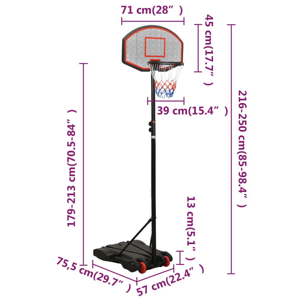 Suport cu coș de baschet, negru, 216-250 cm, polietilenă Lando - Lando