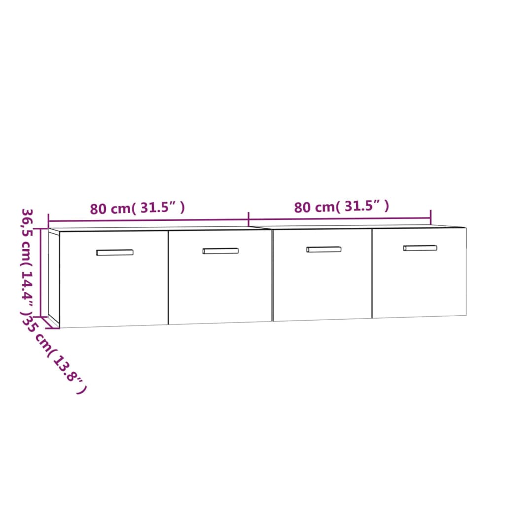 Dulapuri de perete 2 buc. gri beton 80x35x36,5cm lemn prelucrat - Lando