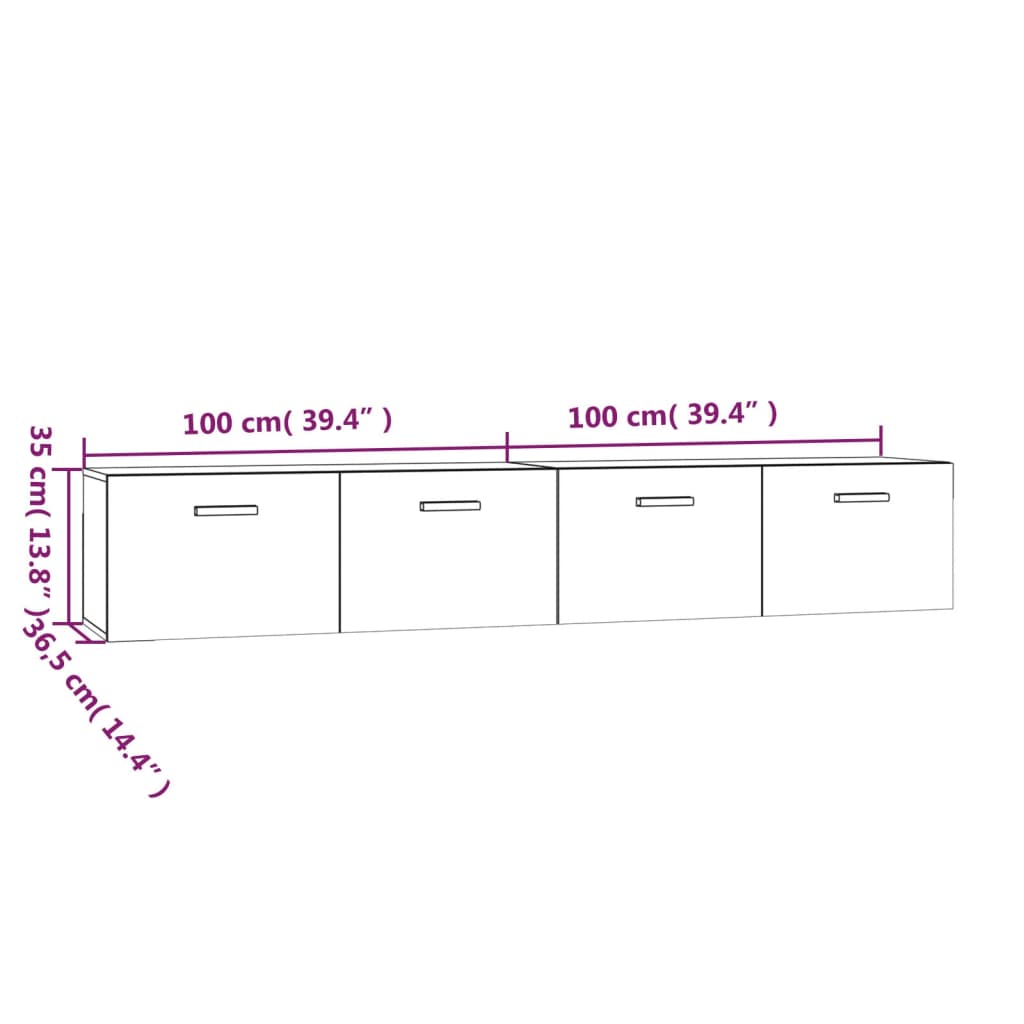 Dulapuri de perete 2 buc. alb extralucios 100x36,5x35 cm lemn - Lando