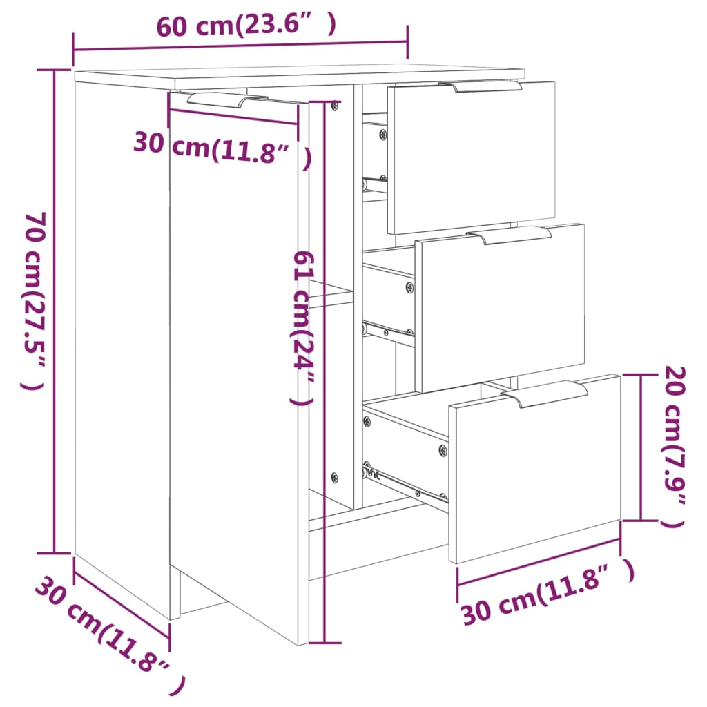 Servante, 2 buc., gri beton, 60x30x70 cm, lemn prelucrat Lando - Lando