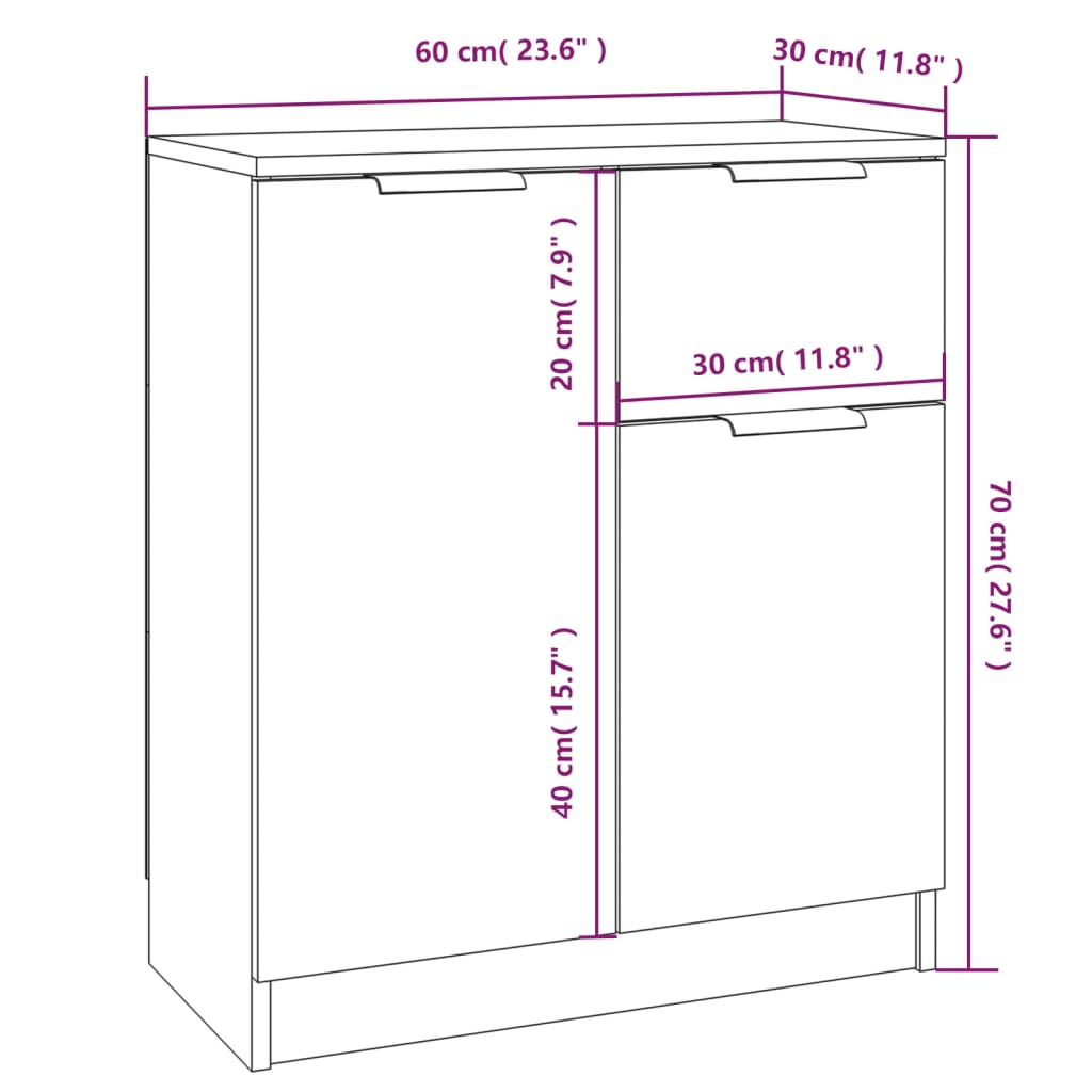 Servante, 2 piese, alb, 60x30x70 cm, lemn prelucrat Lando - Lando