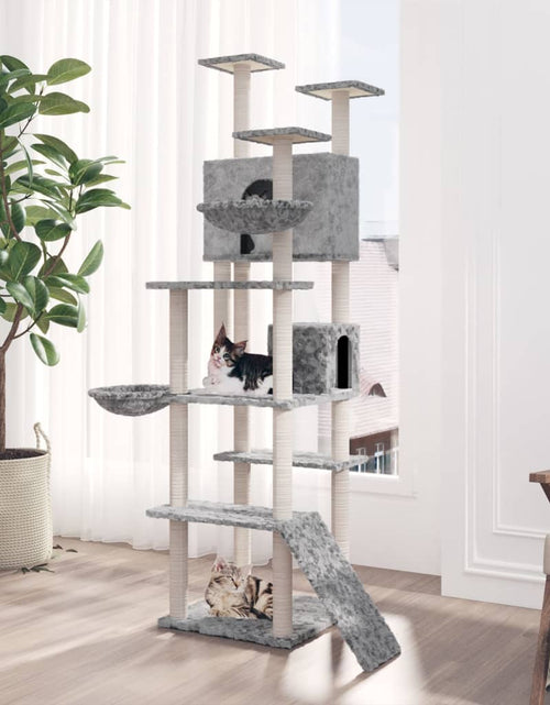 Încărcați imaginea în vizualizatorul Galerie, Ansamblu pisici, stâlpi din funie sisal, gri deschis, 191 cm - Lando
