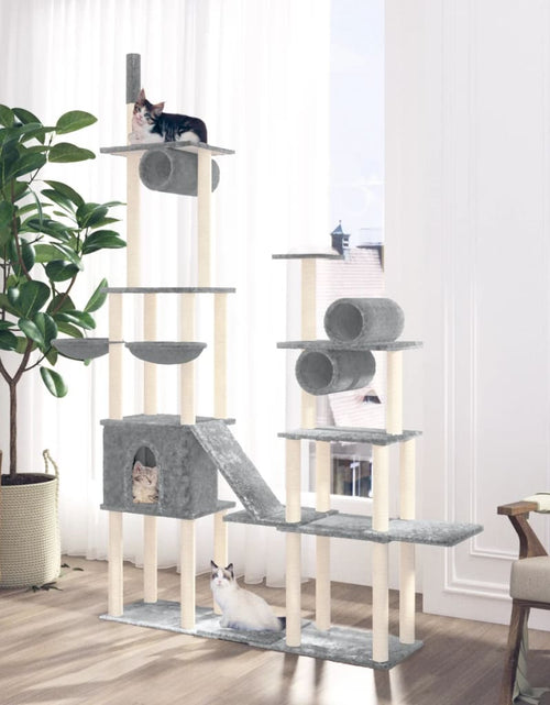 Încărcați imaginea în vizualizatorul Galerie, Ansamblu pisici cu stâlpi din funie sisal, gri deschis, 279 cm Lando - Lando
