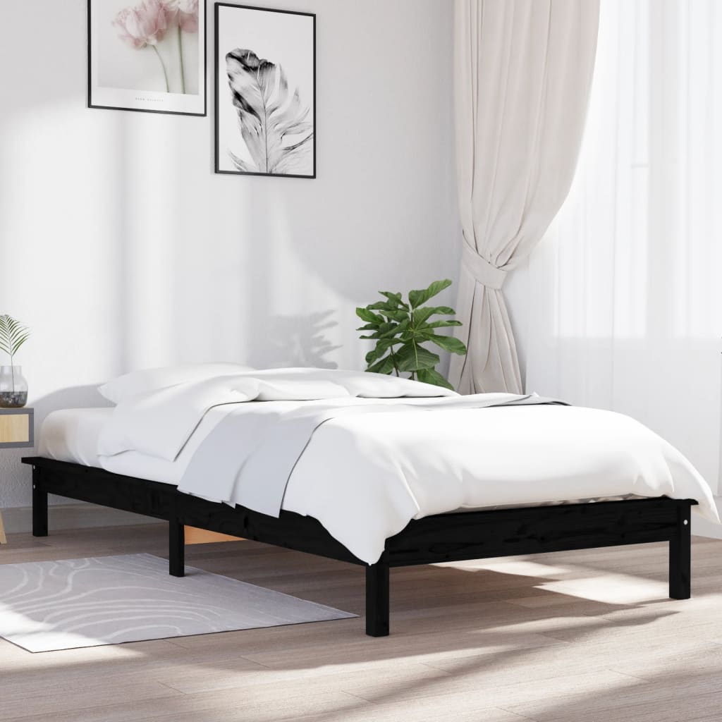 Cadru de pat, negru, 90x200 cm, lemn masiv de pin - Lando
