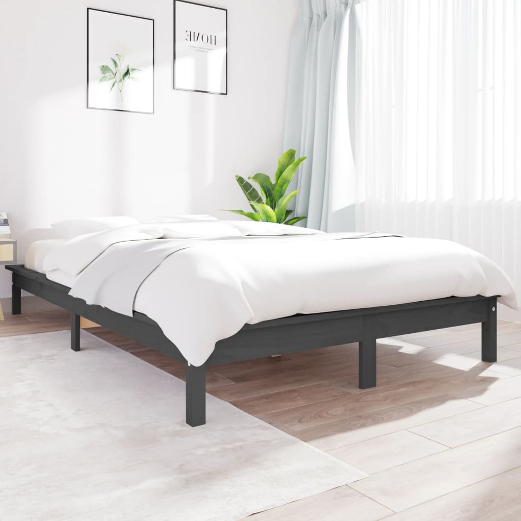 Cadru de pat, gri, 140x200 cm, lemn masiv de pin - Lando