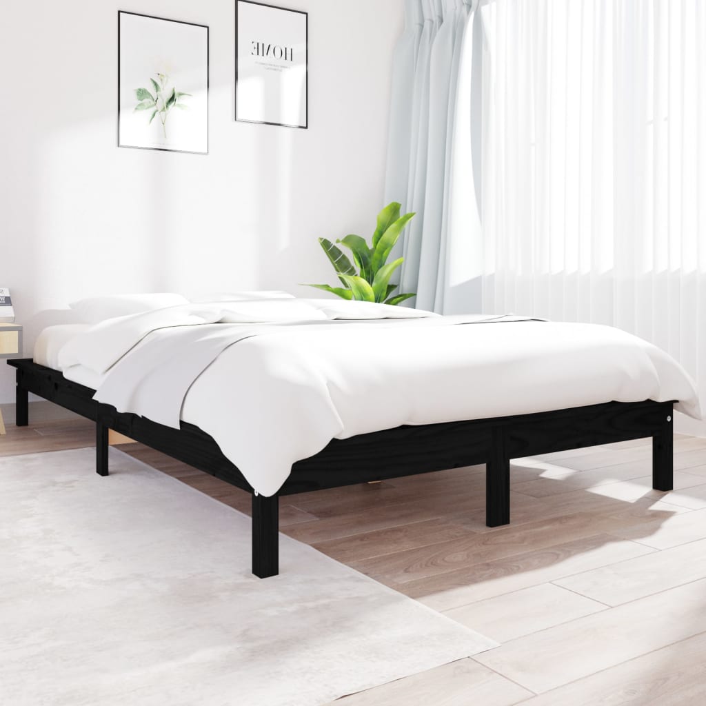 Cadru de pat, negru, 150x200 cm, King Size, lemn masiv de pin - Lando
