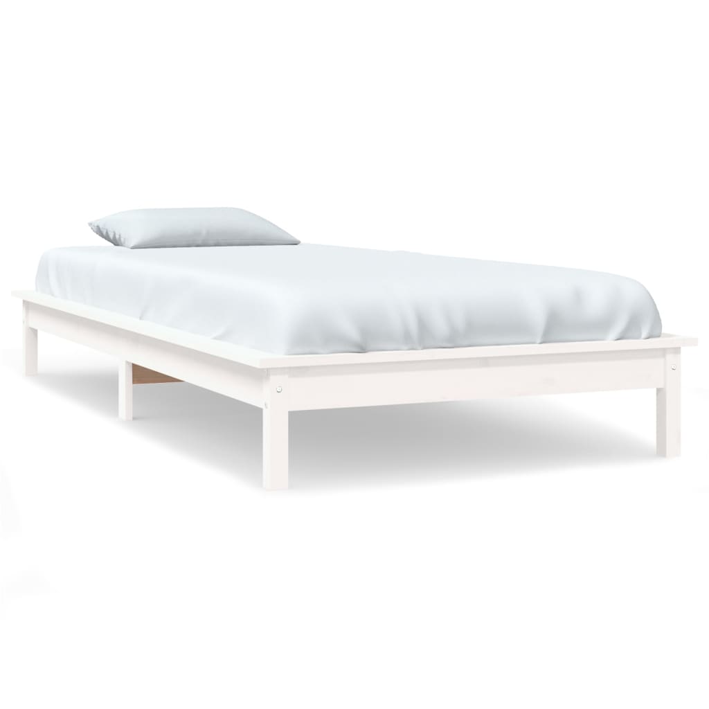 Cadru de pat, alb, 90x190 cm, single, lemn masiv de pin - Lando