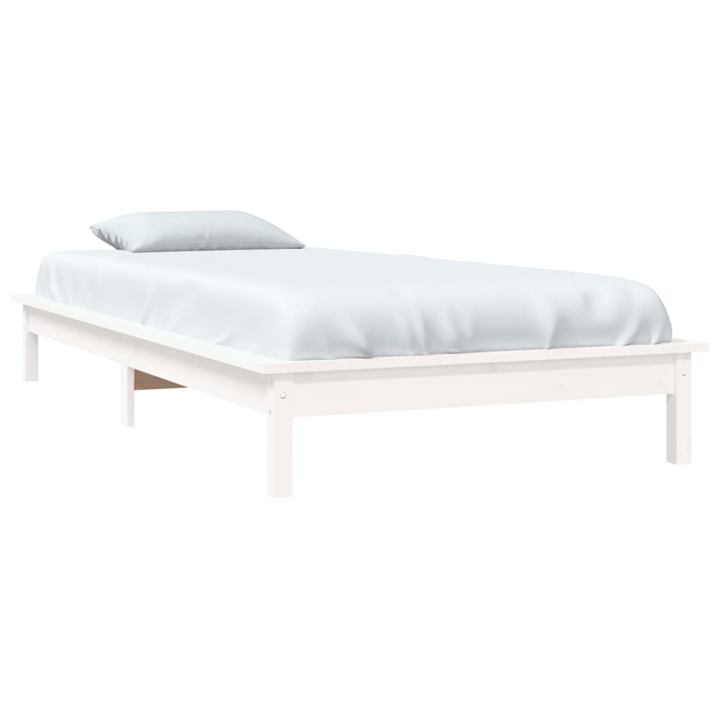 Cadru de pat, alb, 90x190 cm, single, lemn masiv de pin - Lando