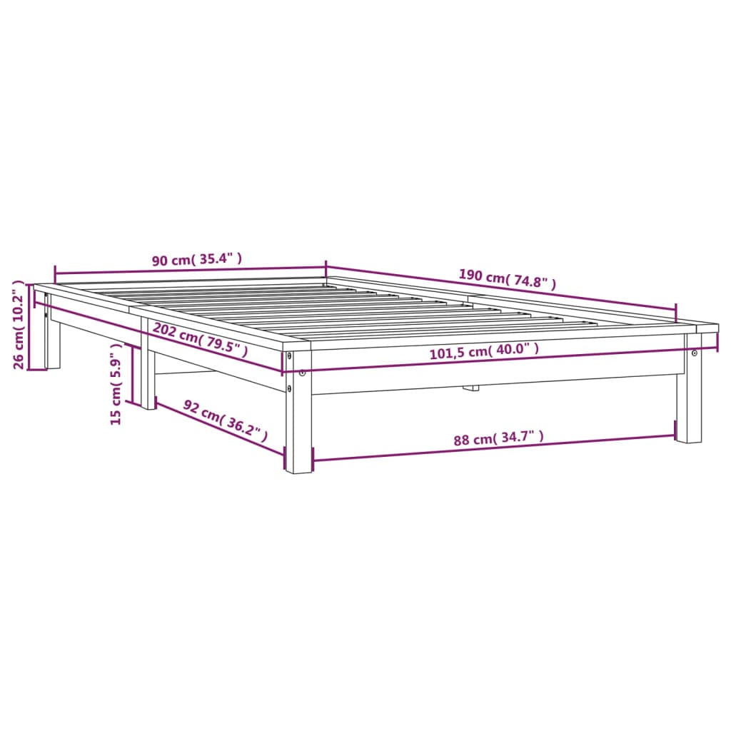 Cadru de pat, alb, 90x190 cm, single, lemn masiv de pin - Lando