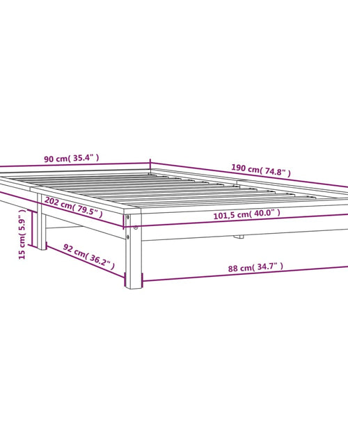 Загрузите изображение в средство просмотра галереи, Cadru de pat Single 3FT, gri, 90x190 cm, lemn masiv de pin - Lando
