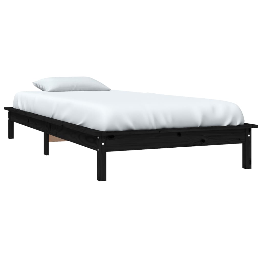 Cadru de pat, negru, 90x190 cm, single, lemn masiv de pin - Lando