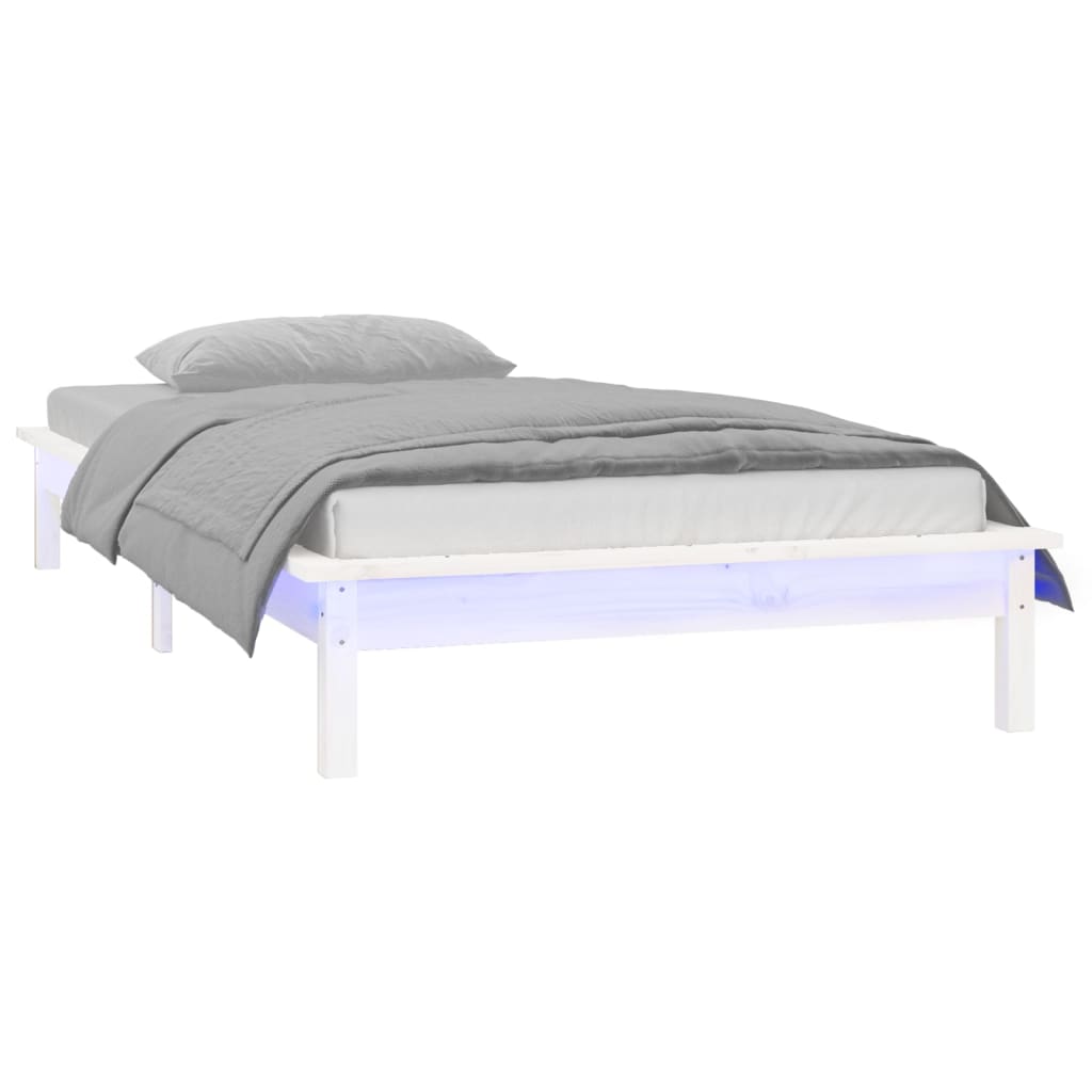 Cadru de pat cu LED, alb, 100x200 cm, lemn masiv - Lando