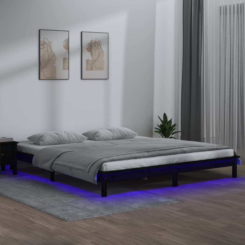 Cadru de pat cu LED, negru, 120x200 cm, lemn masiv - Lando