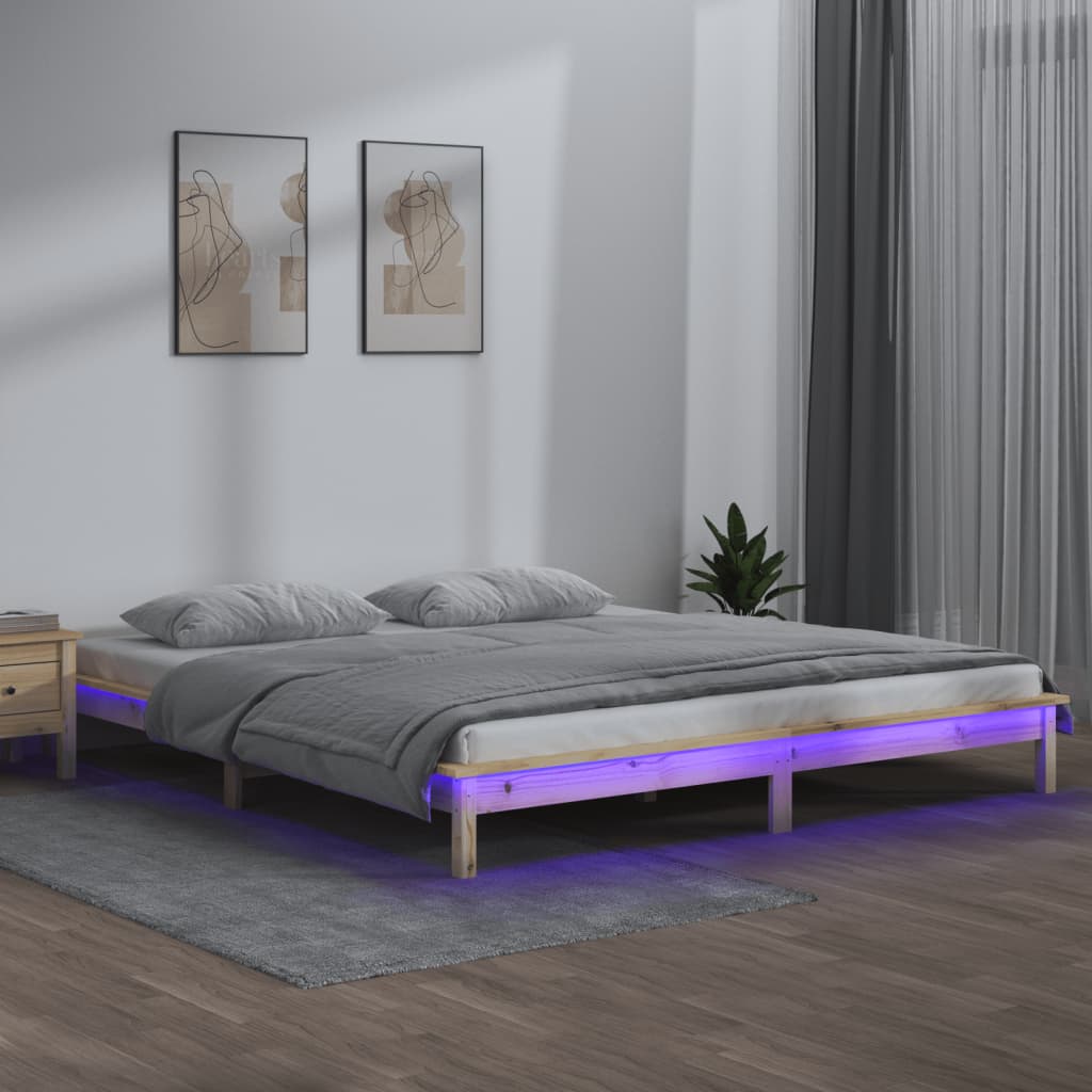 Cadru de pat cu LED, 150x200 cm, lemn masiv, King Size 5FT - Lando