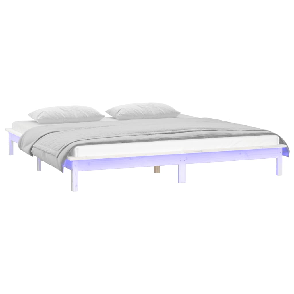 Cadru de pat cu LED King Size 5FT, alb, 150x200 cm, lemn masiv - Lando