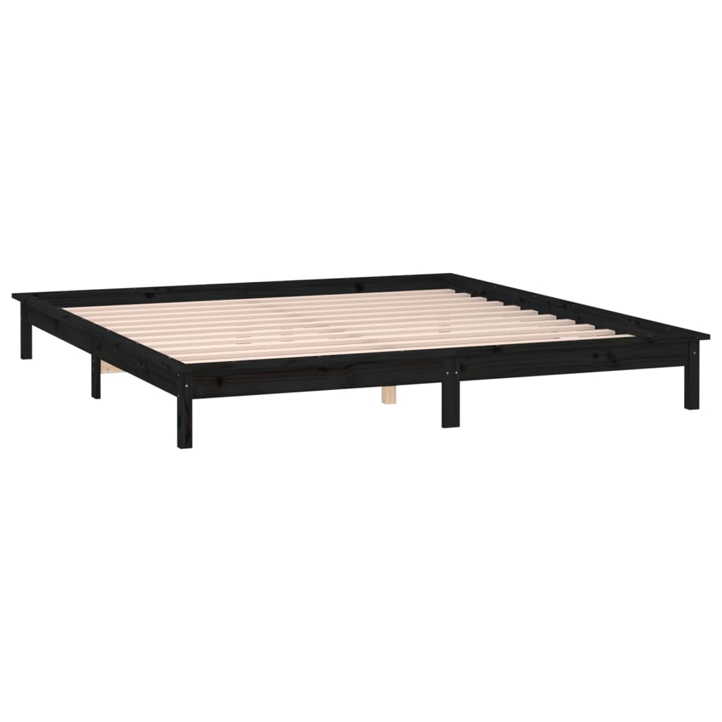 Cadru pat LED King Size, negru, 150x200 cm, lemn masiv - Lando