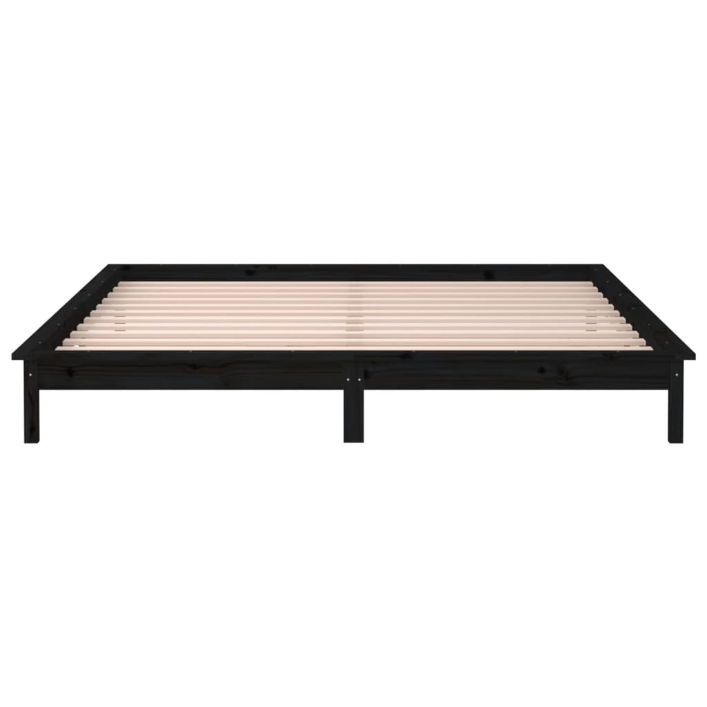 Cadru pat LED King Size, negru, 150x200 cm, lemn masiv - Lando