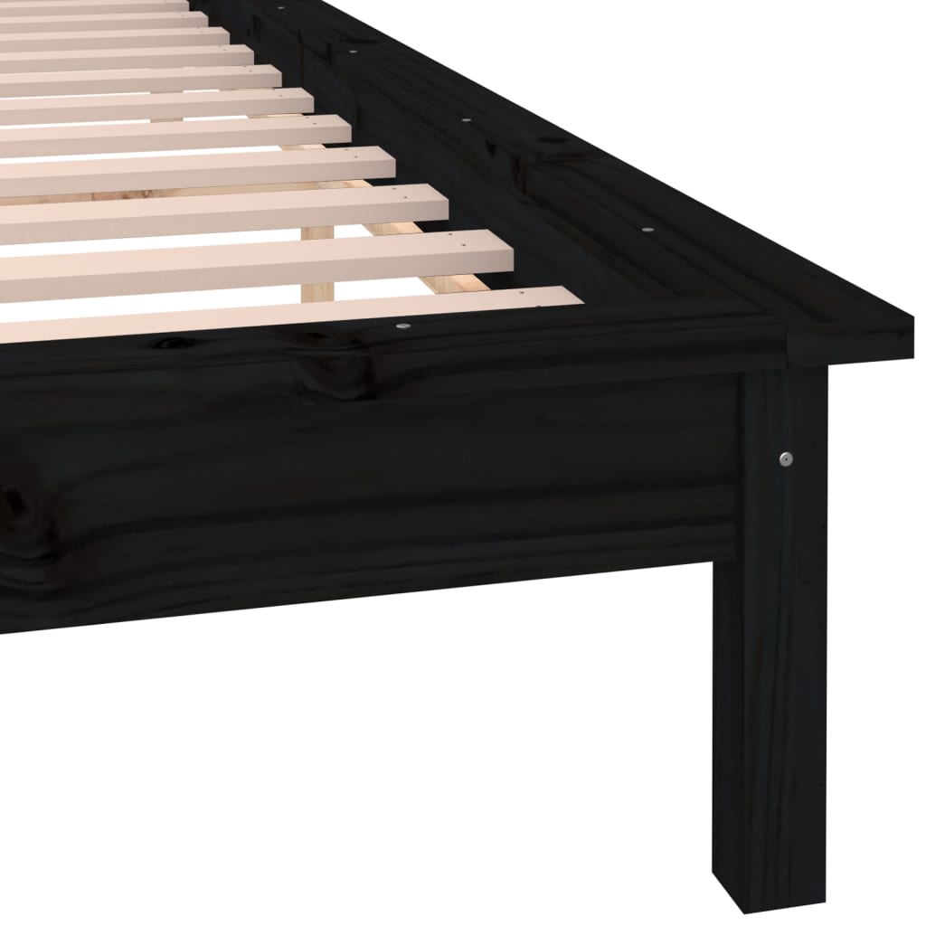 Cadru de pat cu LED, negru, 160x200 cm, lemn masiv - Lando