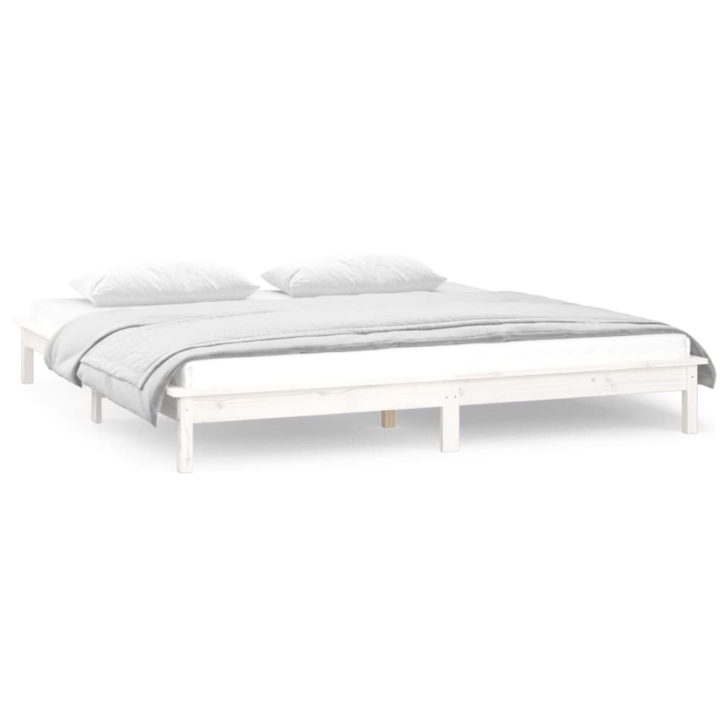 Cadru de pat LED Super King Size, alb, 180x200 cm, lemn masiv - Lando