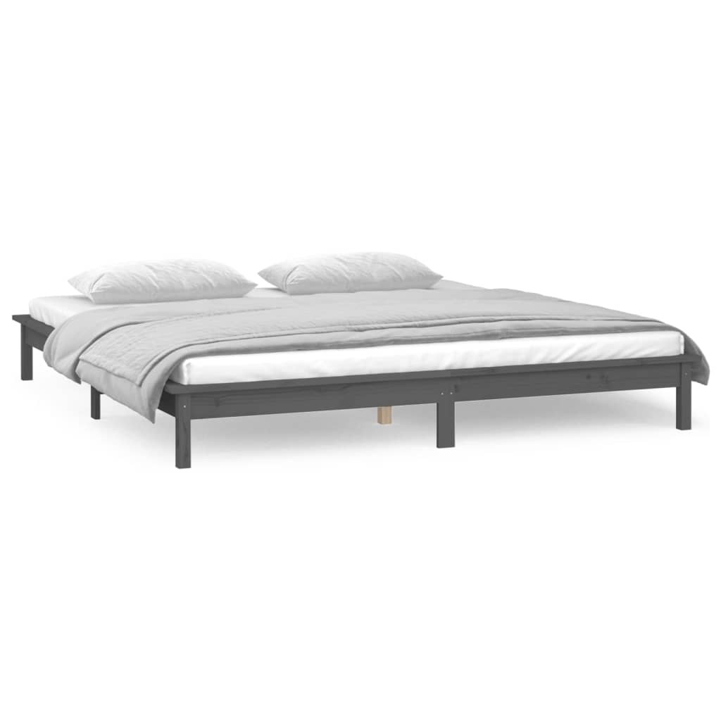 Cadru de pat LED Super King Size, gri, 180x200 cm, lemn masiv - Lando