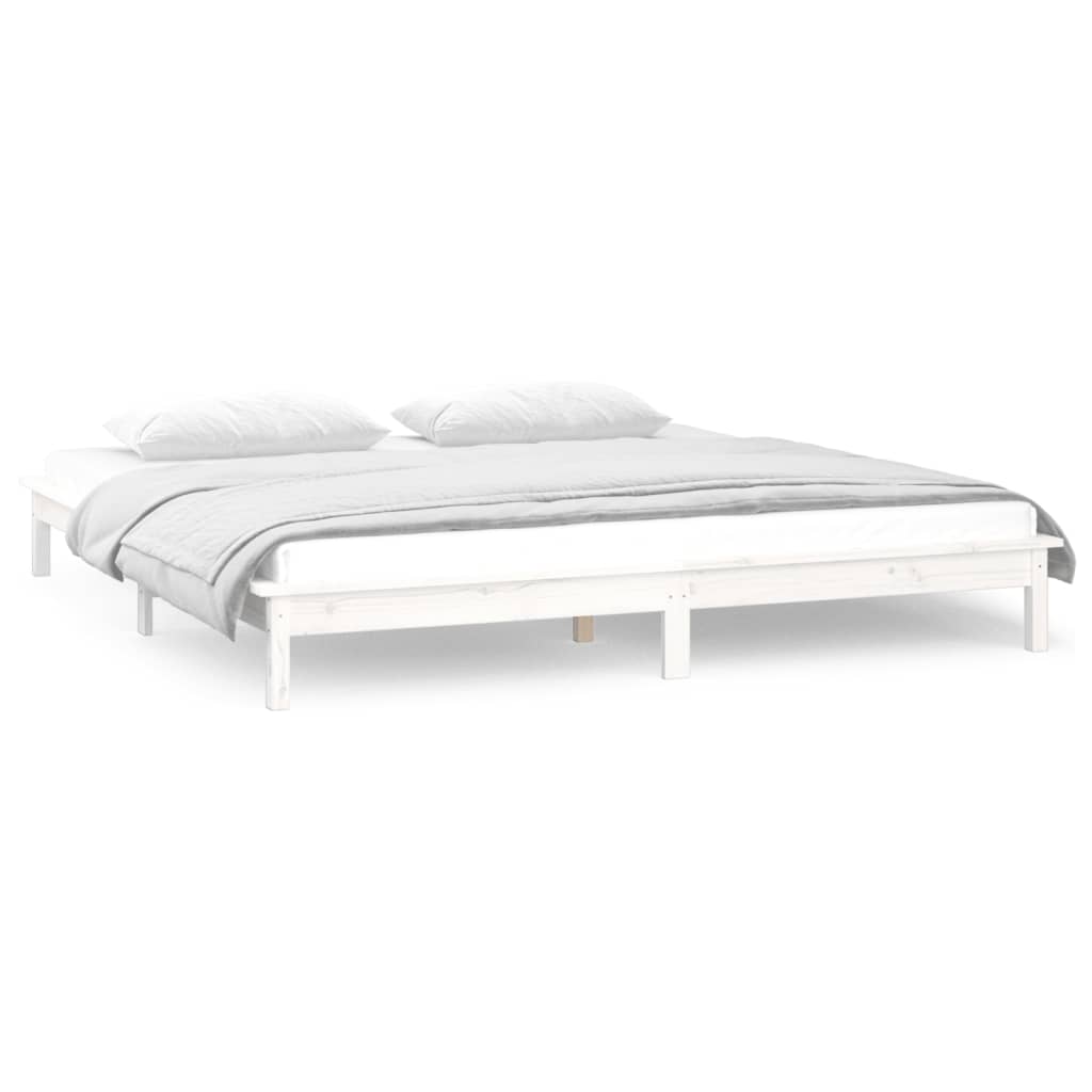 Cadru de pat cu LED, alb, 200x200 cm, lemn masiv - Lando