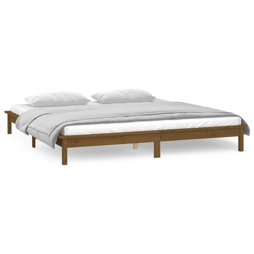 Cadru de pat cu LED, maro miere, 200x200 cm, lemn masiv - Lando