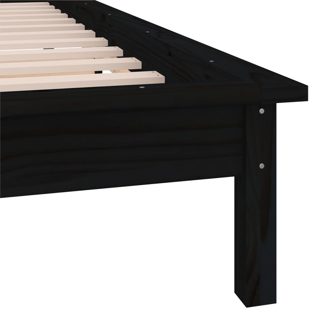 Cadru de pat LED mic single 2FT6, negru, 75x190 cm, lemn masiv - Lando