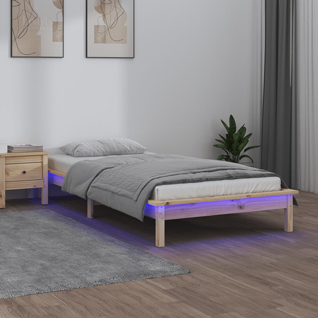 Cadru de pat cu LED, single 3FT, 90x190 cm, lemn masiv - Lando