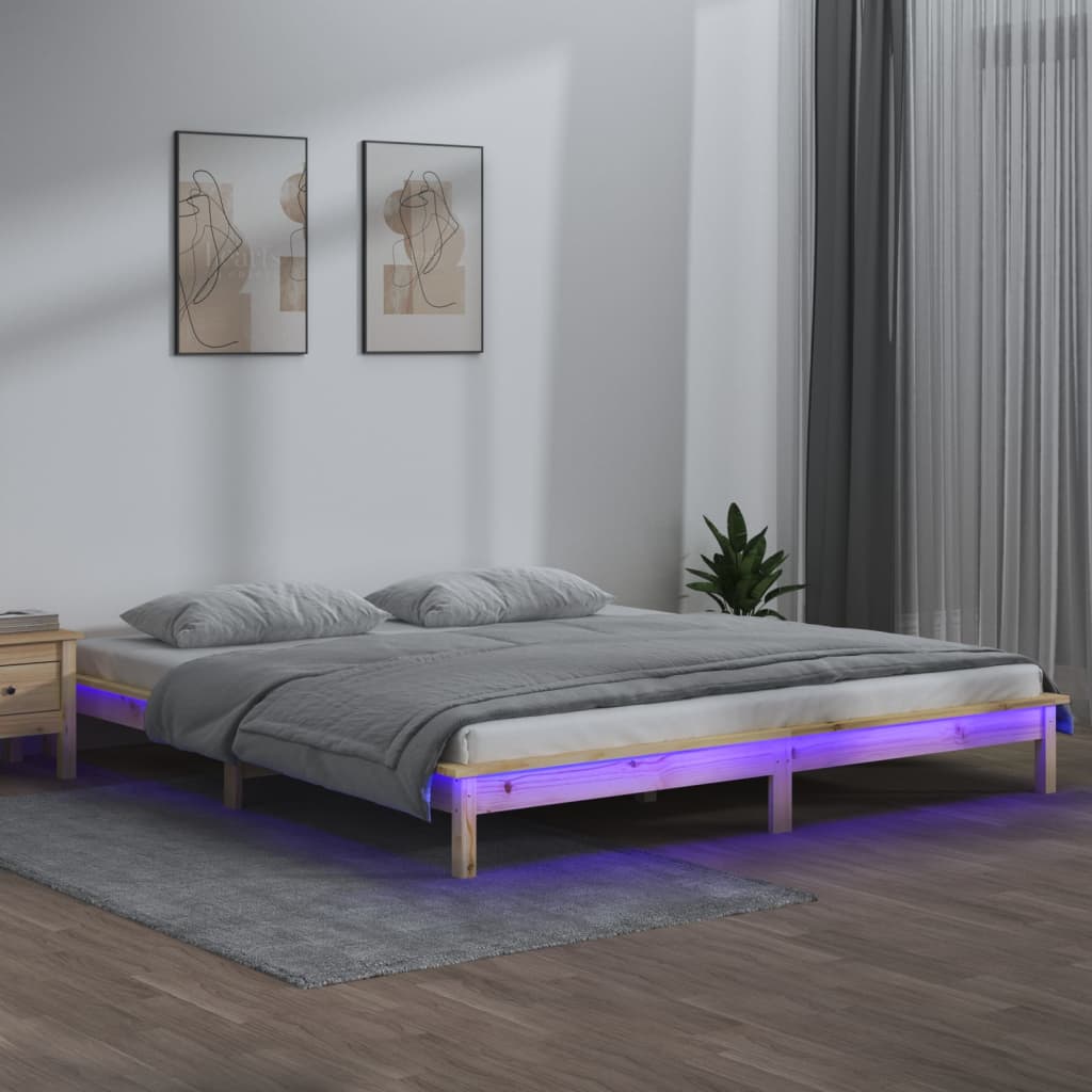 Cadru de pat cu LED mic dublu 4FT, 120x190 cm, lemn masiv - Lando