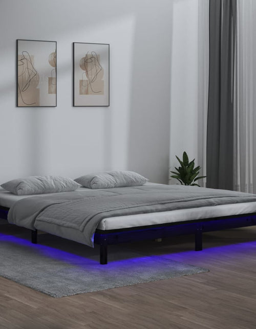 Загрузите изображение в средство просмотра галереи, Cadru de pat cu LED mic dublu 4FT, negru, 120x190cm, lemn masiv - Lando
