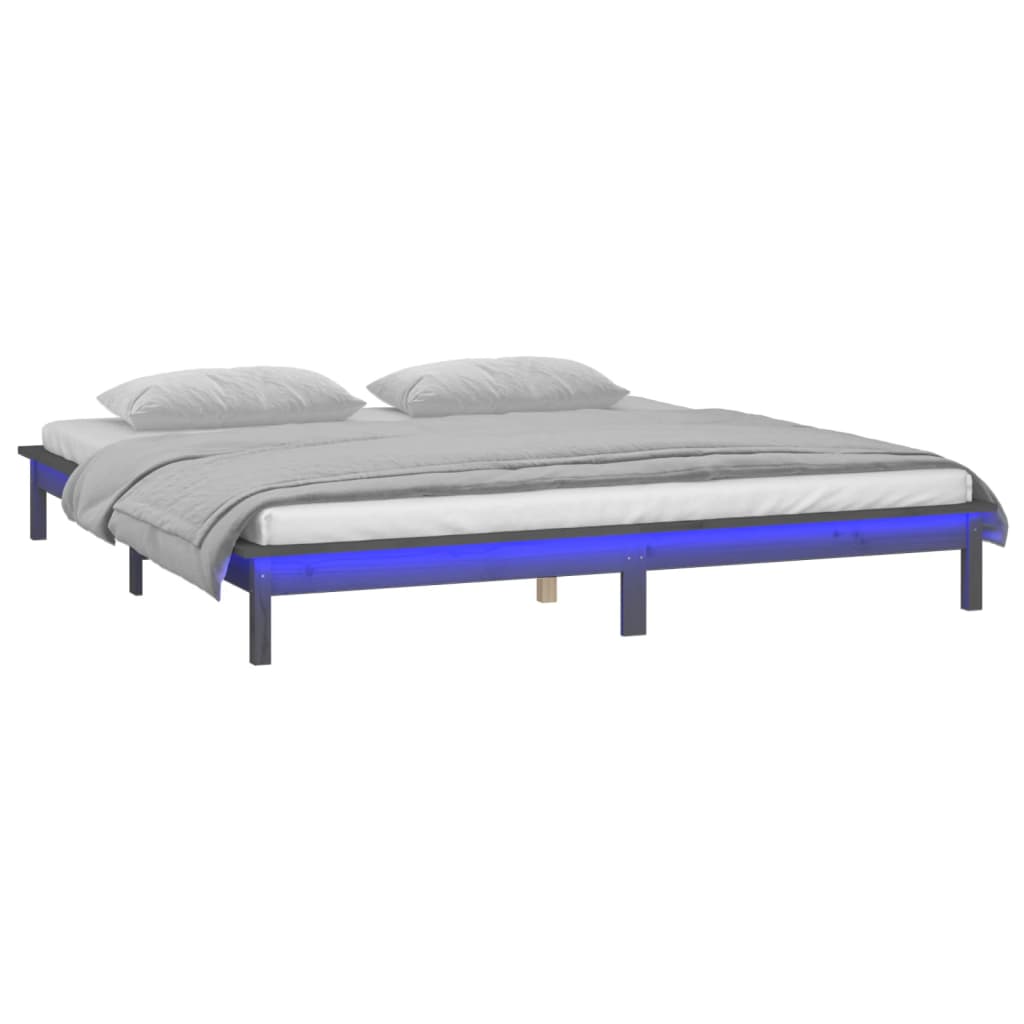 Cadru de pat dublu 4FT6, gri, 135x190 cm, lemn masiv - Lando